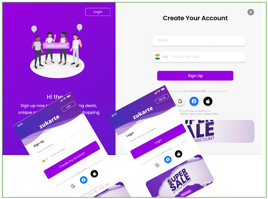 Zukarte seller account setup screens